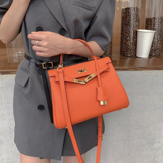 Women's Genuine Leather Kelly Soft Large Fashion Litchi Handbags