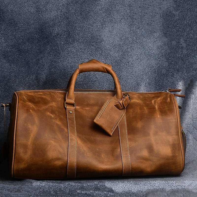 Men's Crazy Horse Leather Portable Genuine Big Shoe Storage Travel Bags