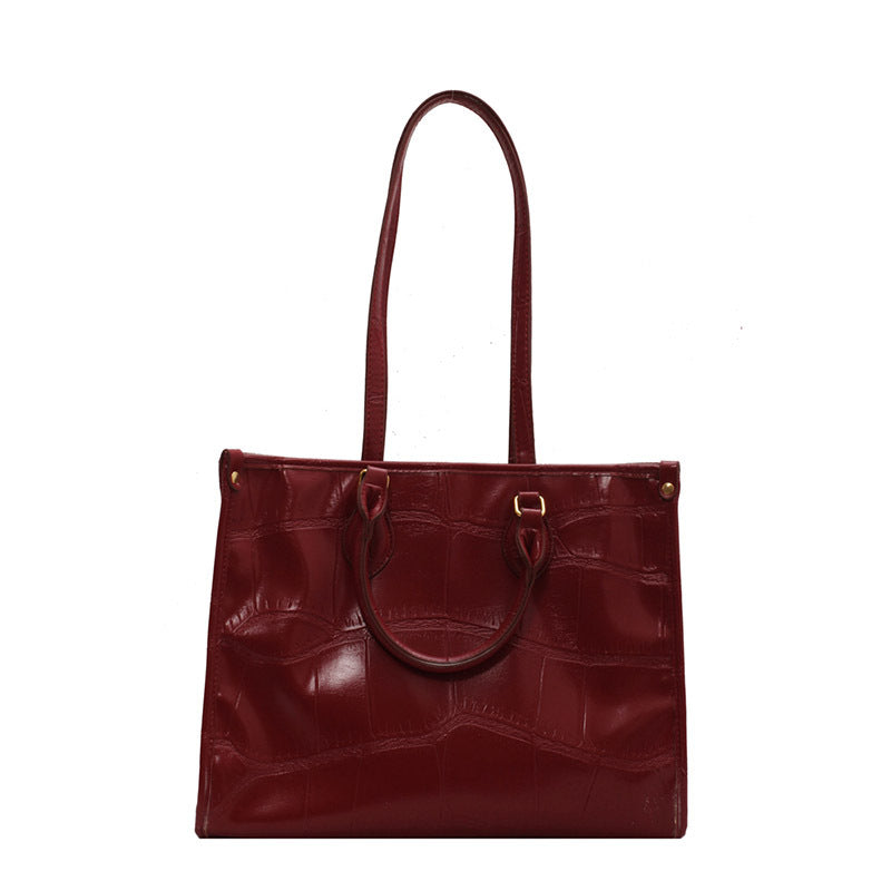 Women's Large Capacity Stone Pattern Simple Commute Shoulder Bags