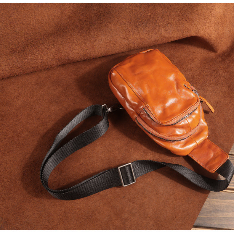 Men's First Layer Cowhide Retro Fashion Pleated Bags