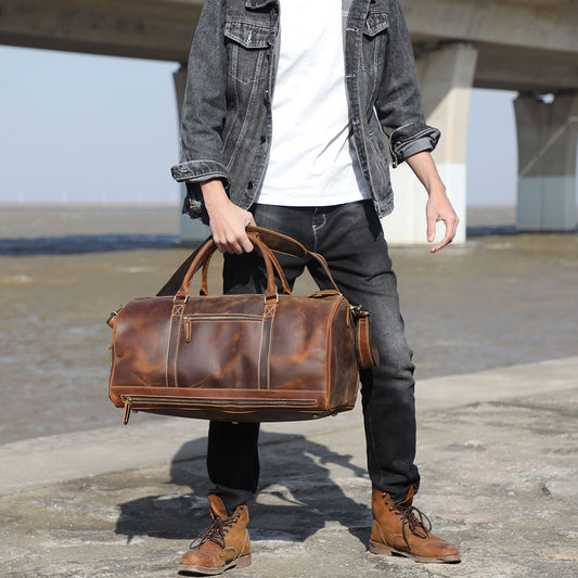 Men's Genuine Portable First Layer Cowhide Large Travel Bags