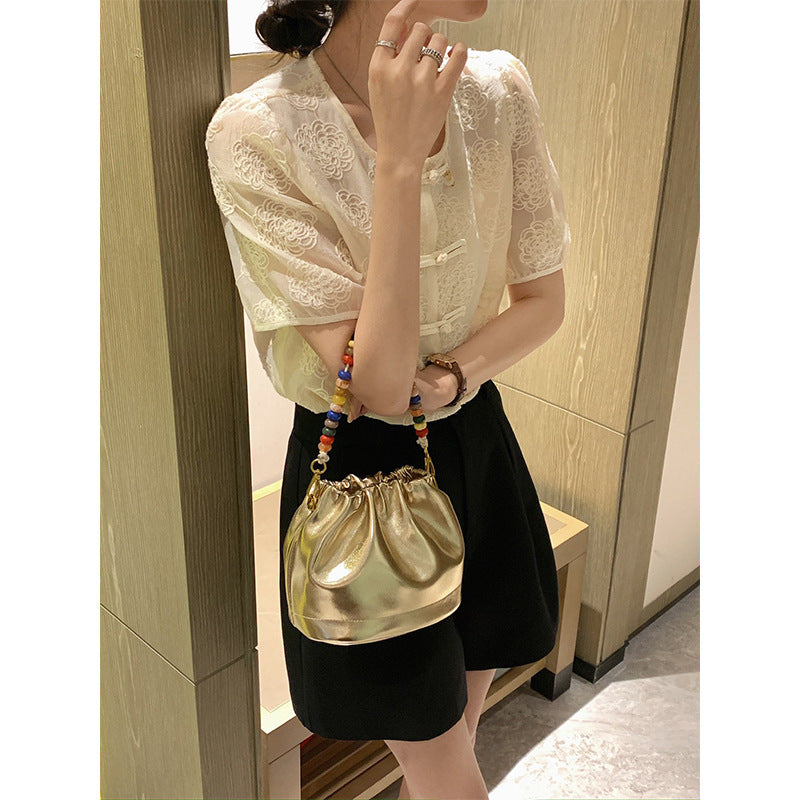 Women's Genuine Leather Rainbow Beaded Niche High-grade Shoulder Bags