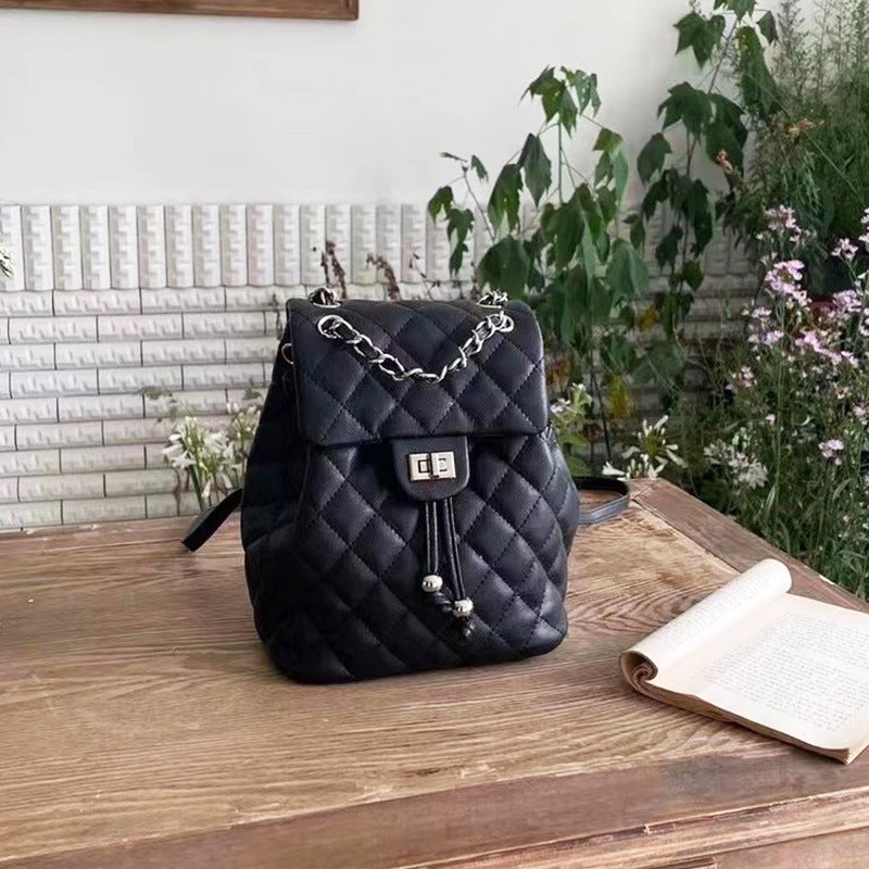 Women's Fashionable Diamond Pattern Mini Cowhide Classic Backpacks