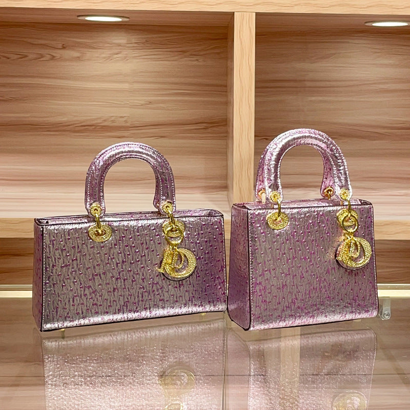 Women's High-grade Genuine Leather Ostrich Grain Portable Diana Shoulder Bags