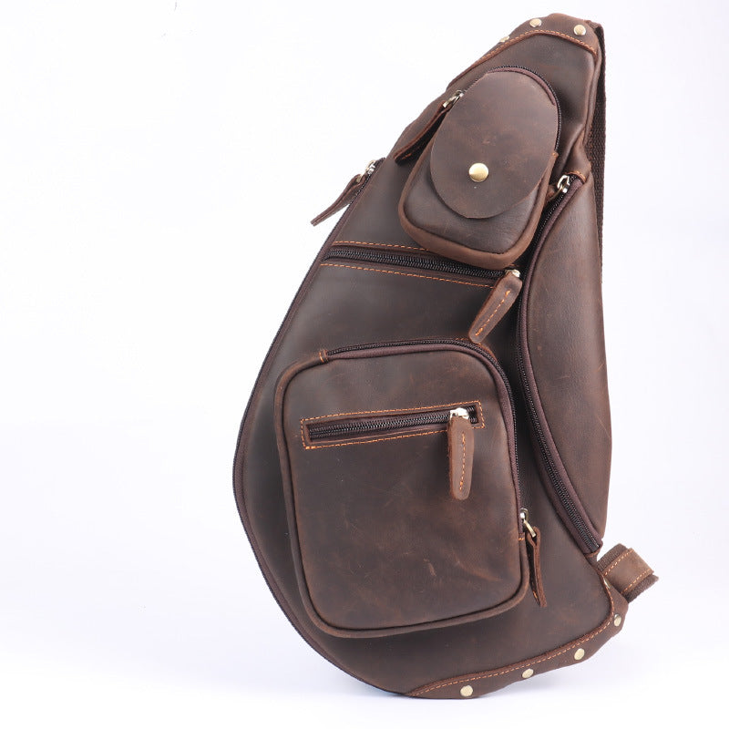 Men's Vintage Crazy Horse Leather Handmade Cowhide Men's Chest Bags