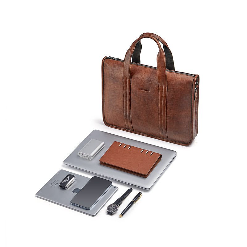 Men's Paul Genuine Leather Retro First Layer Cowhide Men's Briefcases