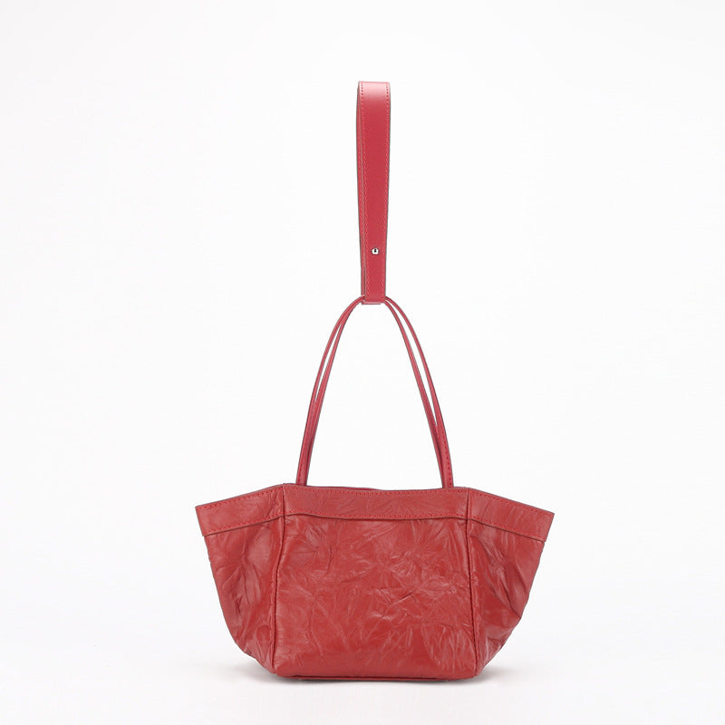 Women's Basket Leather Niche Fashionable Pleated Tip Handbags