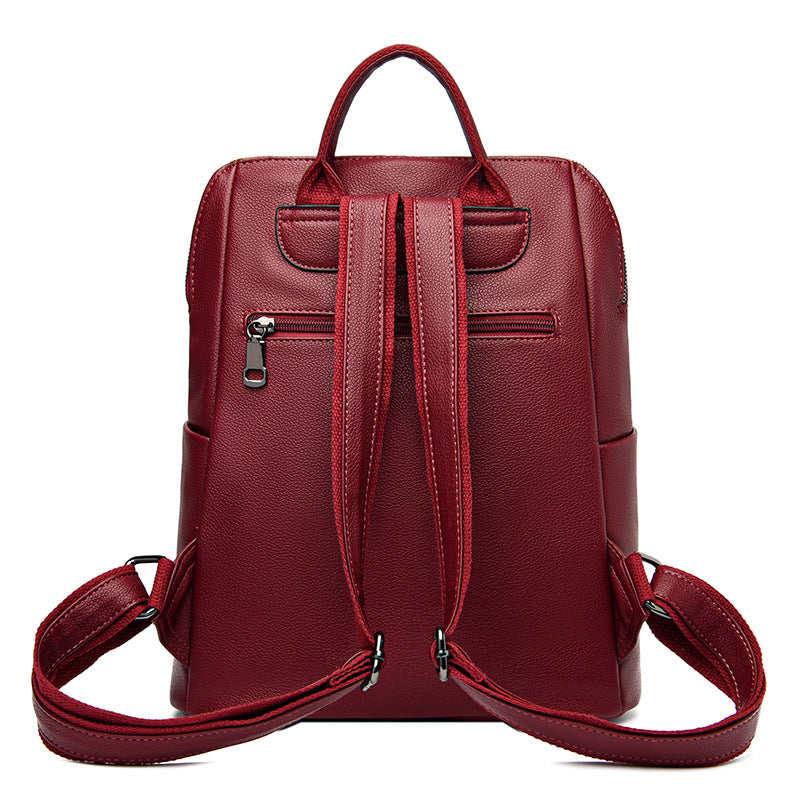 Women's Leather Fashion Large Capacity Trendy Patchwork Backpacks
