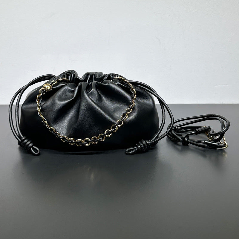 Women's Chinese Style Cowhide Lucky Drawstring Cloud Armpit Bags