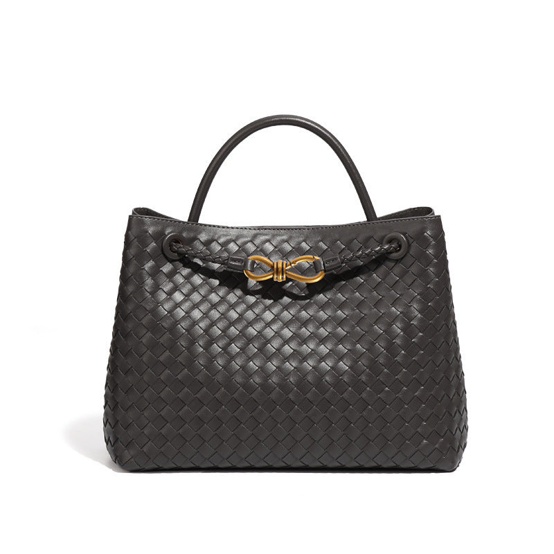 Women's Style Metal Cord Fastener Woven Large Handbags