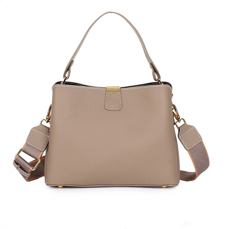 Women's Summer Portable Western Style Fashion Simple Genuine Leather First Bucket Bags