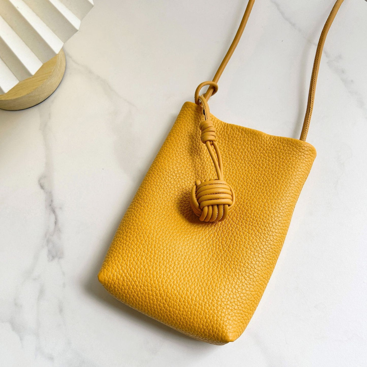 Women's Woven Ball Vertical Soft Cowhide Mini Phone Bags