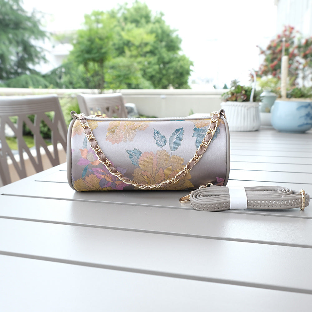 Women's Dynasty Brocade Cylinder Chinese Style Jacquard Design Crossbody Bags