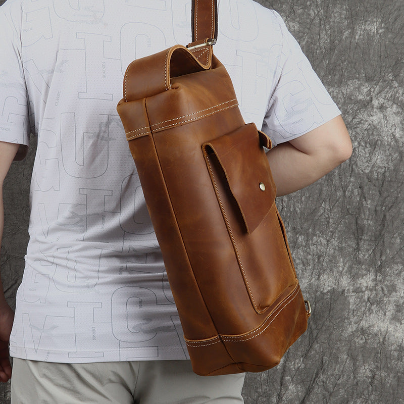 Men's First Layer Cowhide Vertical Handmade Leather Men's Messenger Bags