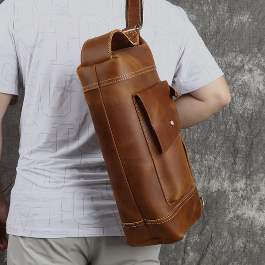 Men's First Layer Cowhide Vertical Handmade Leather Men's Messenger Bags