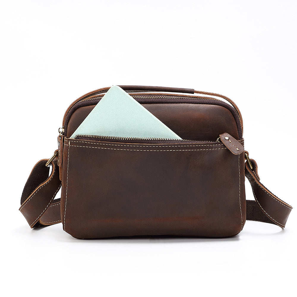 Men's Vintage Crazy Horse Leather Cowhide Premium Men's Shoulder Bags