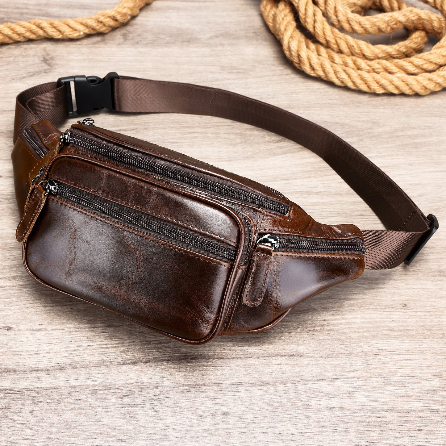 Men's Retro Leather Multifunctional Crazy Horse First Men's Chest Bags