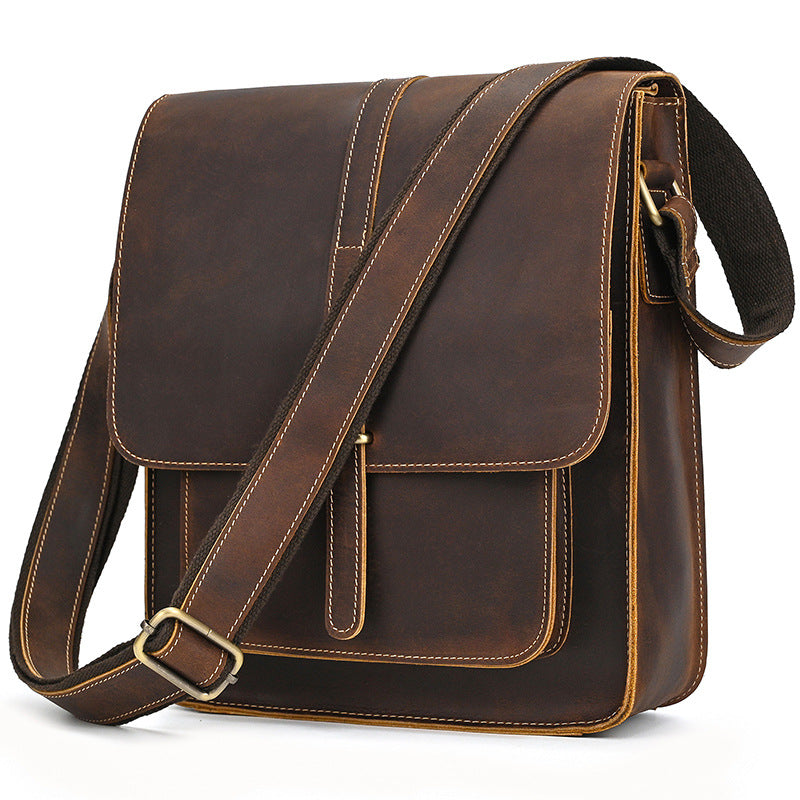 Men's Retro Crazy Horse Leather Trendy Genuine Men's Shoulder Bags