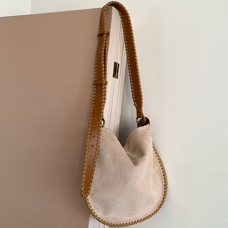 Design Vintage Frosted Suede Woven Saddle Shoulder Bags