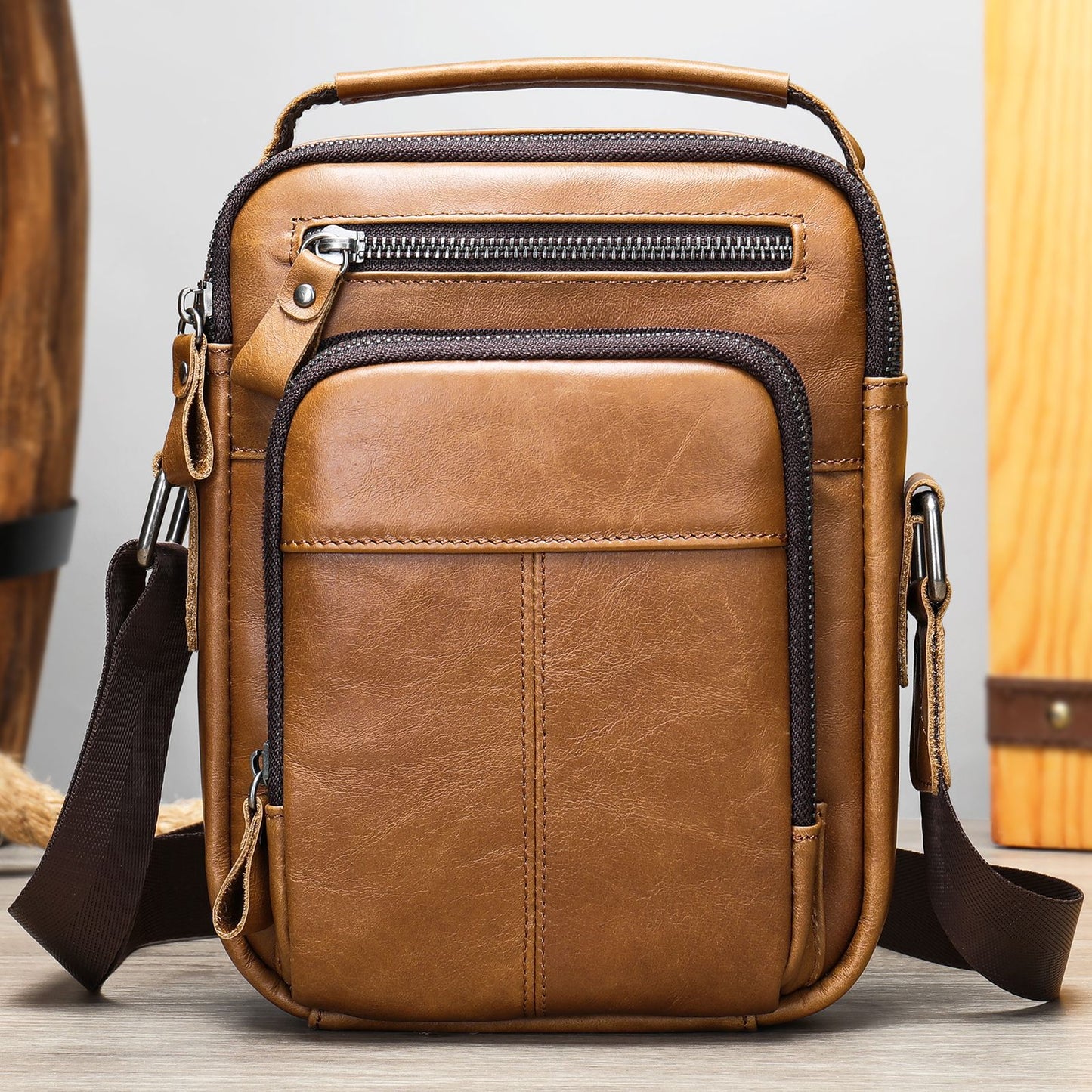 Vintage Leather Cowhide Trendy Fashion Business Men's Messenger Bags