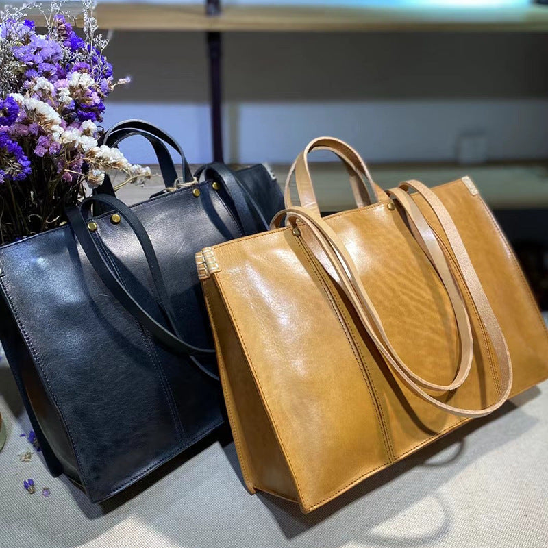Women's Computer Vegetable Tanning Leather Large Capacity Fashion Shoulder Bags