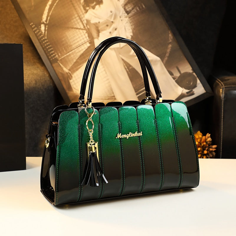 Women's Personality Stitching Mother-in-law Mother's Patent Leather Handbags