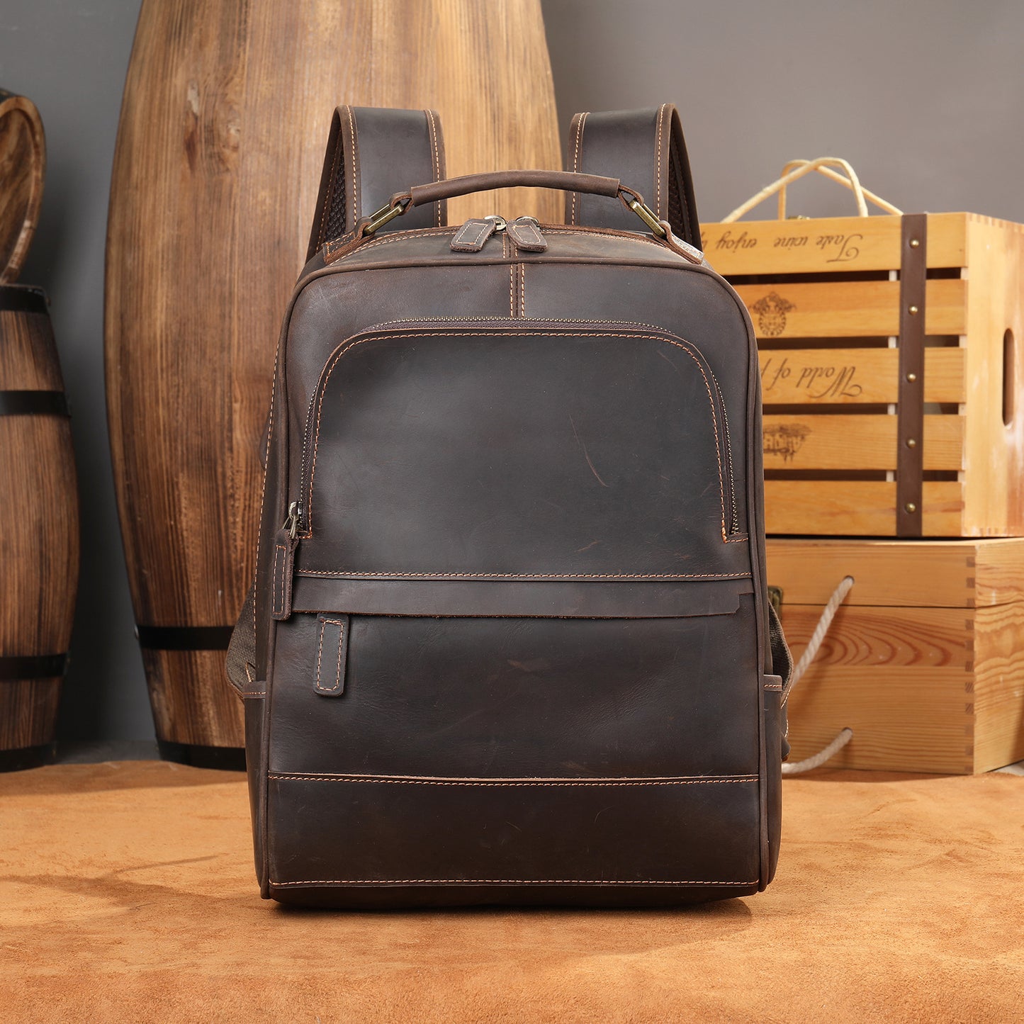 Men's Crazy Horse Leather Cowhide Simple Fashion Backpacks