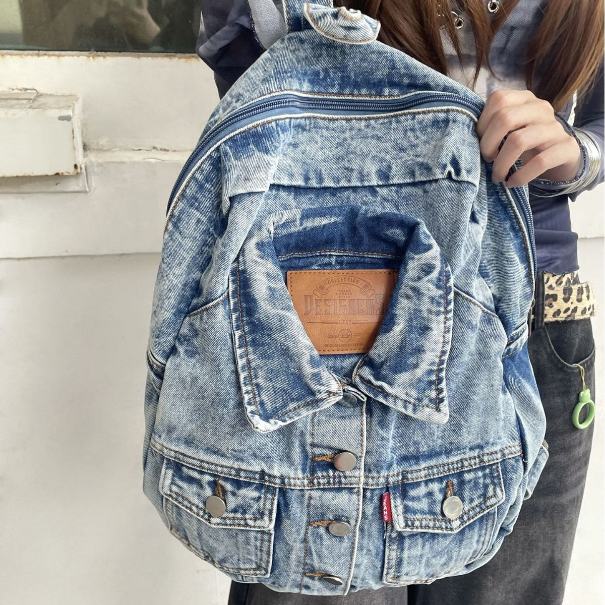 Women's Denim Shirt Design Street Fashion Large Backpacks