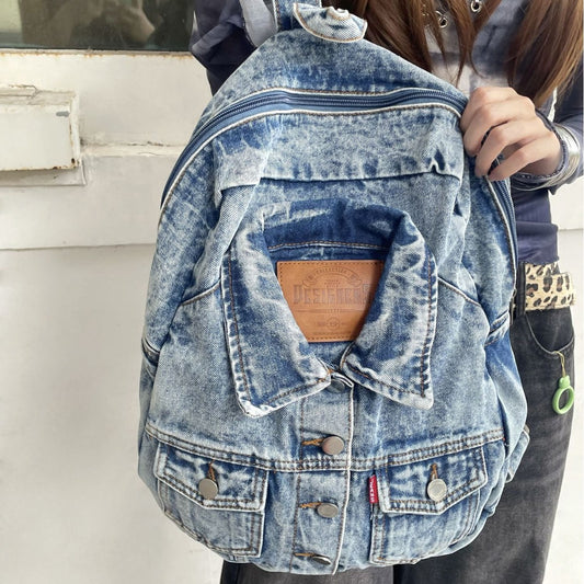 Women's Denim Shirt Design Street Fashion Large Backpacks