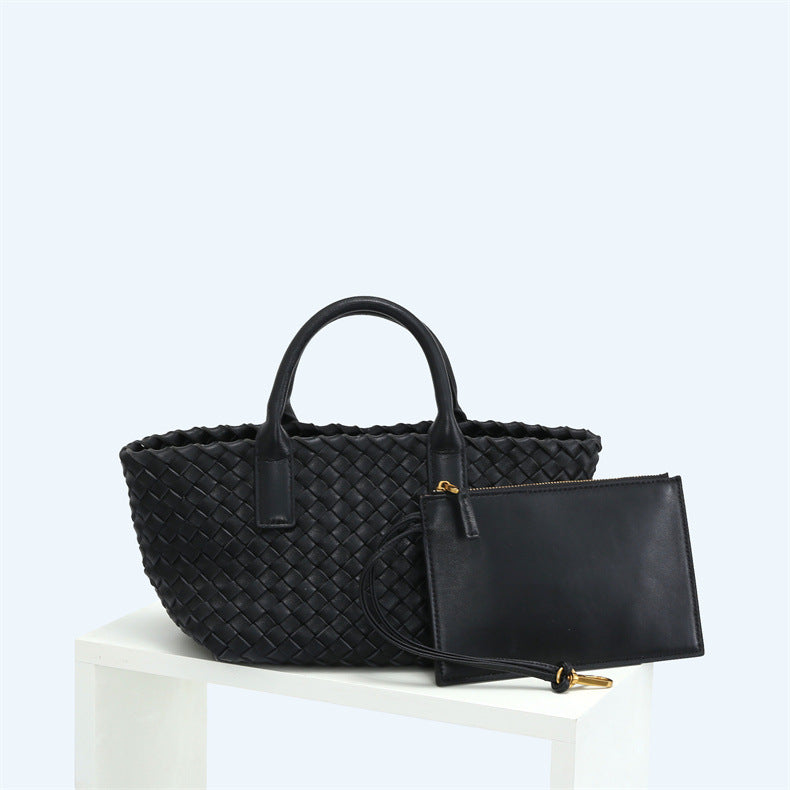 Women's Fashion Sheepskin Hand-woven Vegetable Basket Genuine Crossbody Bags