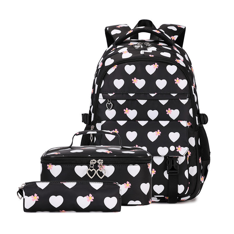 Female With Hearts Printed Macaron Three-piece Backpacks