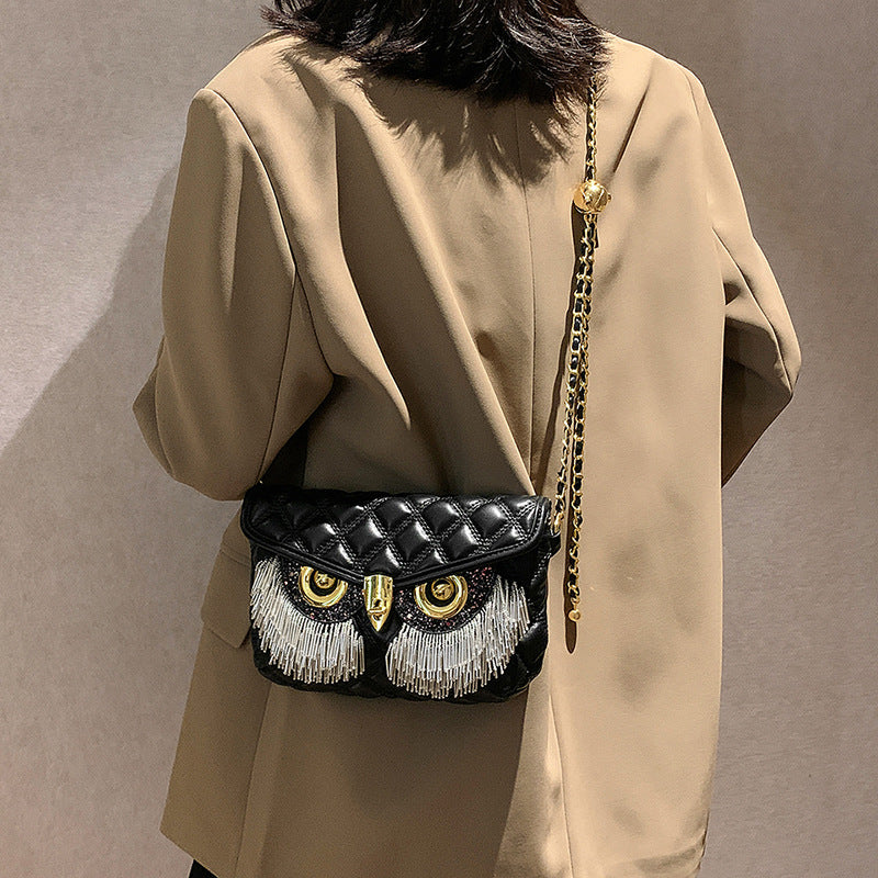 Fashion Women's Tassel Owl Mask Design Shoulder Bags