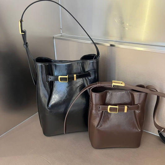 Women's Popular Niche Leather Cowhide High-grade Bucket Bags