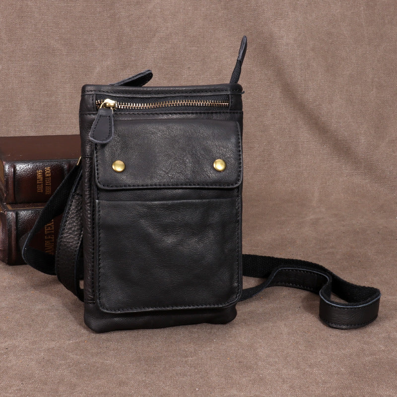 Men's Fashion First Layer Cowhide Hanging Mobile Men's Messenger Bags