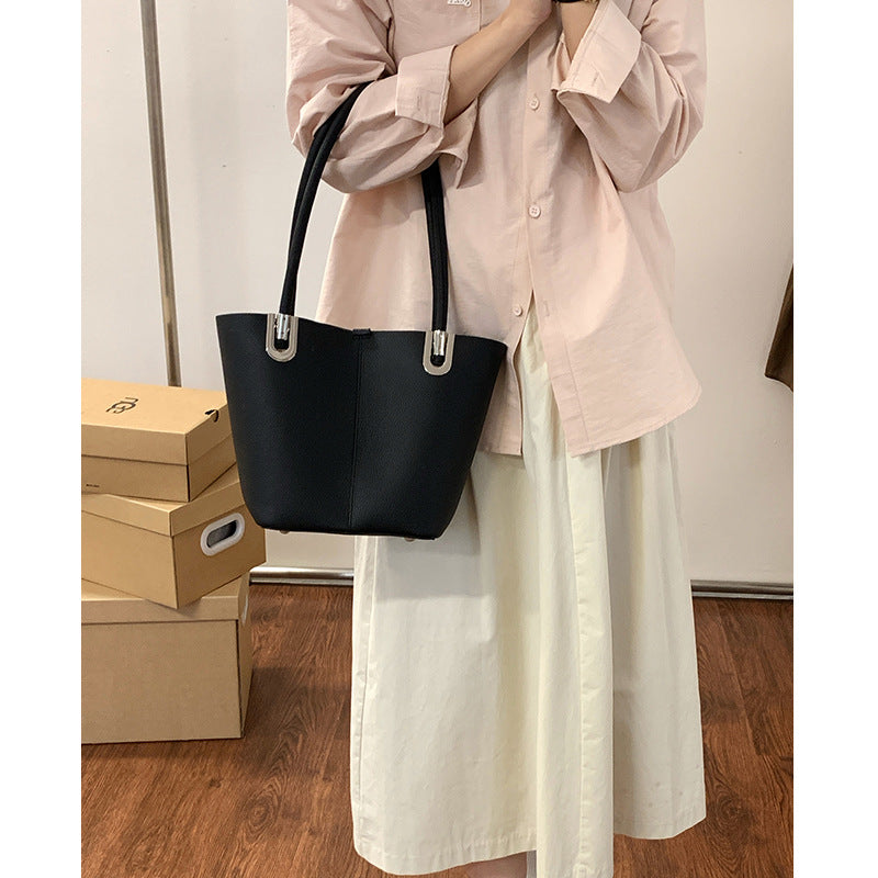 Women's Layer Cowhide Vegetable Basket High-grade Hand Bucket Bags