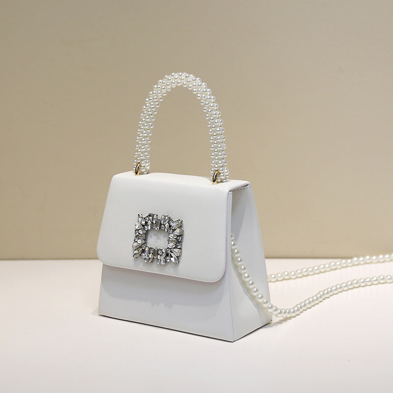 Niche Pearl Hand Rhinestone Chain Show Small Square Bags