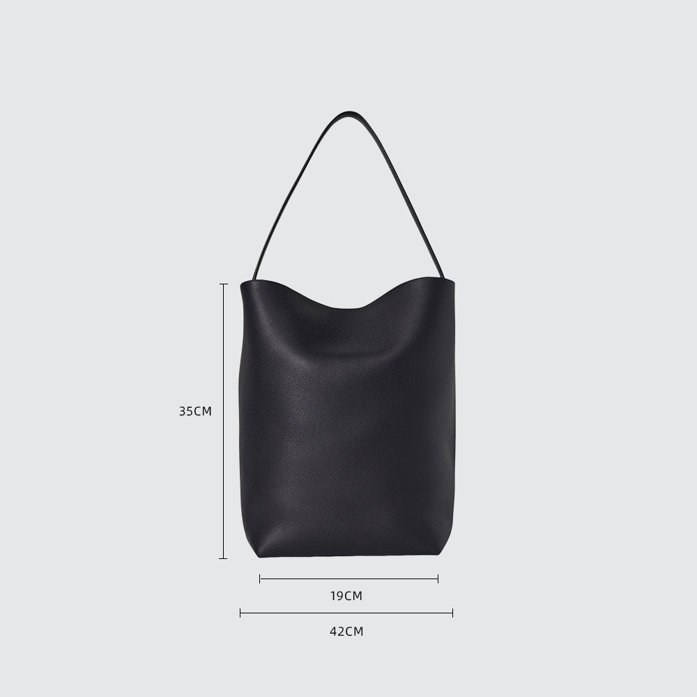 Cowhide Lychee Pattern Large Capacity Commuter Bucket Bags