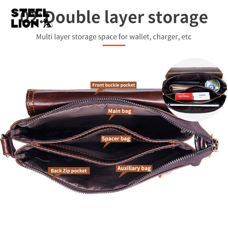 Men's Leather First Layer Cowhide Retro Large Men's Messenger Bags