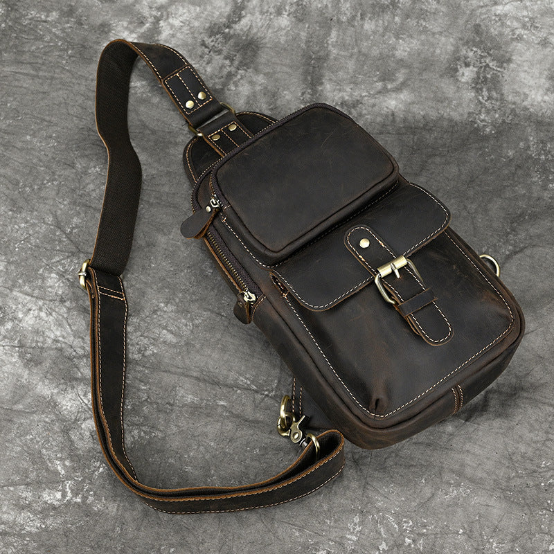 Men's Crazy Horse Leather Message Cowhide Commuter Men's Chest Bags