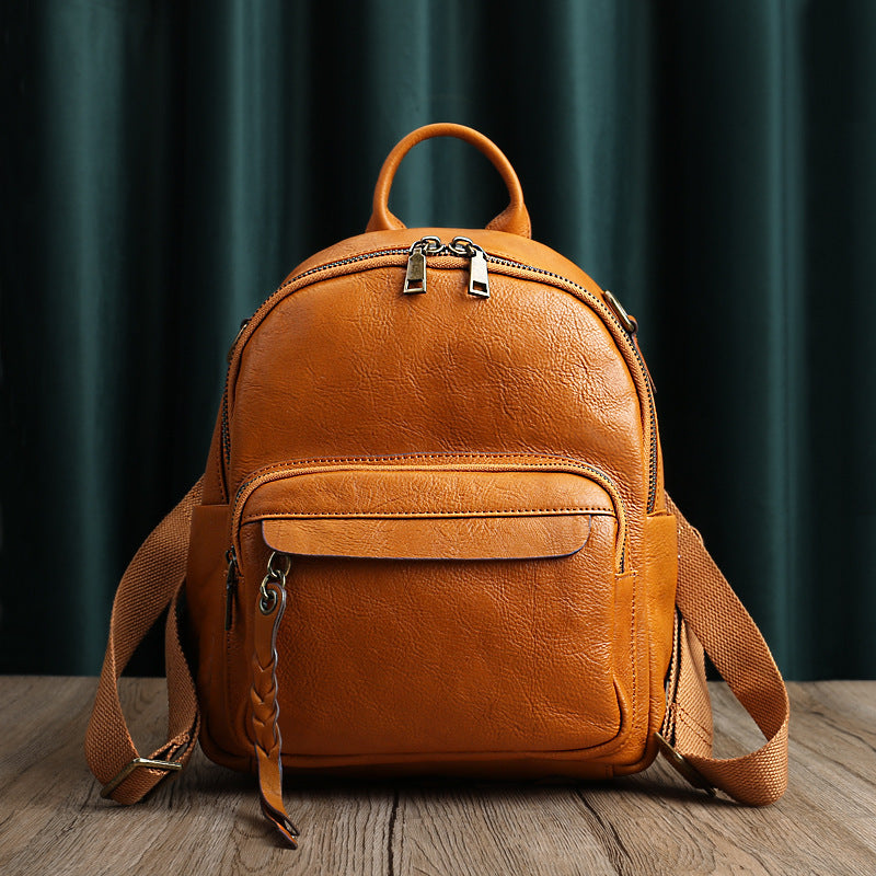 Women's & Men's & Genuine Leather Large Capacity Solid Backpacks