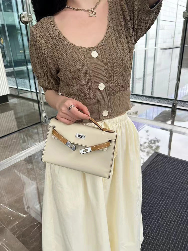 Women's Layer Cowhide Generation Kelly Genuine Leather Chain Contrast Bags
