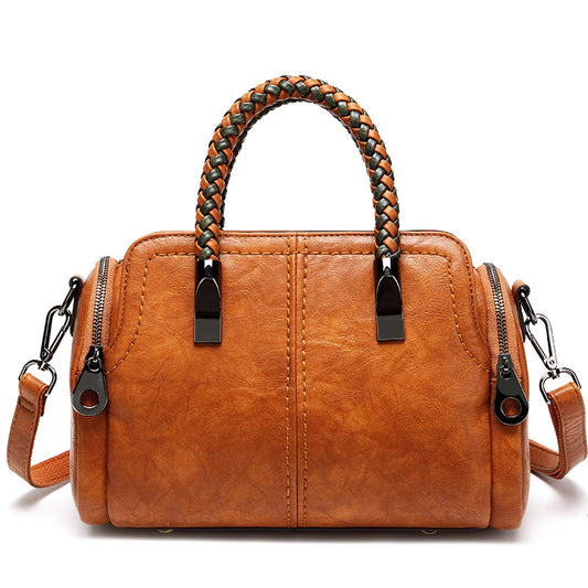Women's Big Boston Soft Leather Fashion Woven Handbags