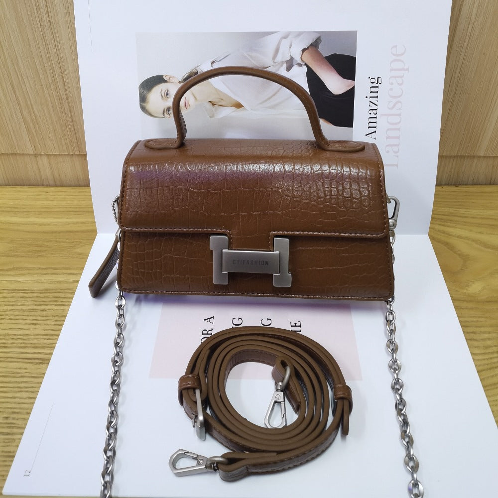 Women's Kelly Genuine Leather Stone Pattern Chain Crossbody Bags