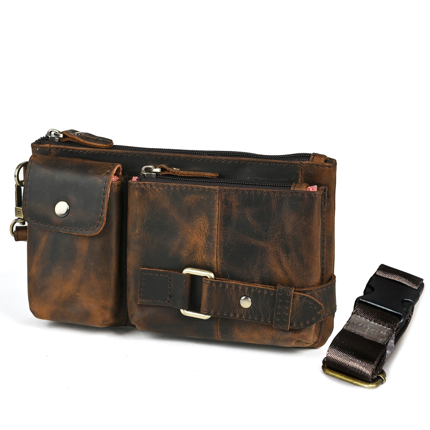 Men's First Layer Vegetable Tanned Leather Cowhide Trendy Men's Chest Bags