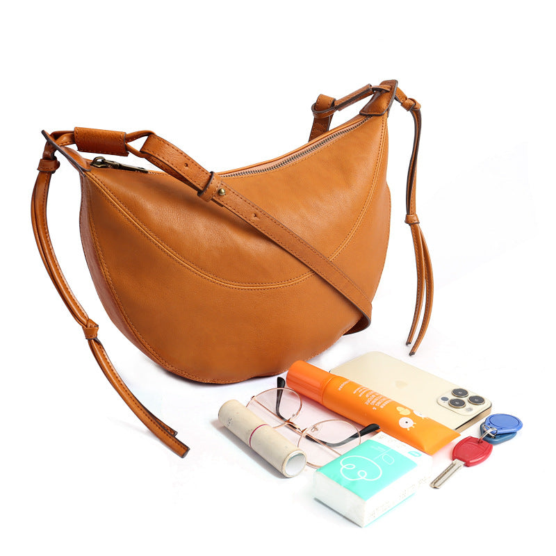Women's Vegetable Tanned Cowhide Leather Simple Dumpling Shoulder Bags