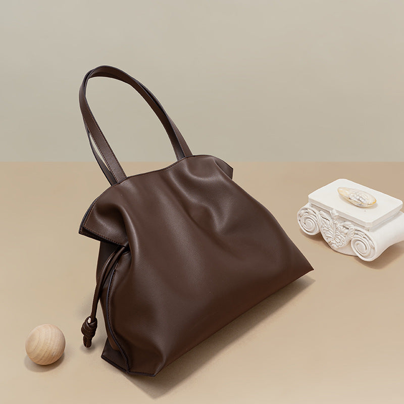 Women's Totes Commuter High-grade Cowhide Pleated Drawstring Tote Bags