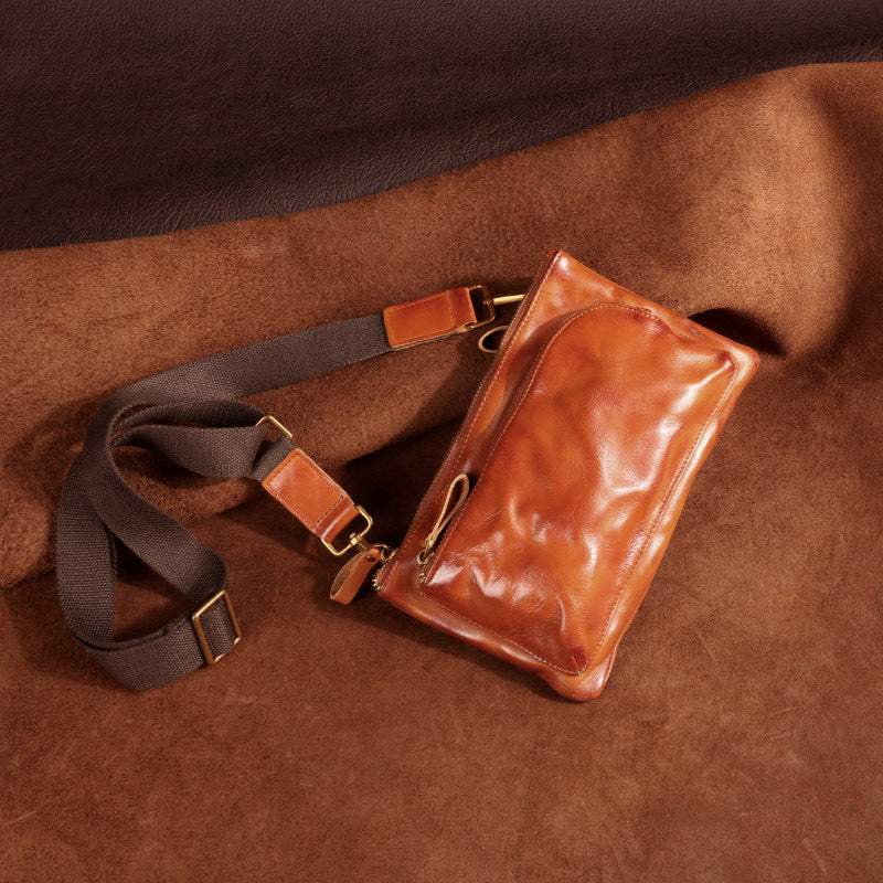 Men's Genuine Leather Retro Vegetable Tanned Tanning Men's Chest Bags