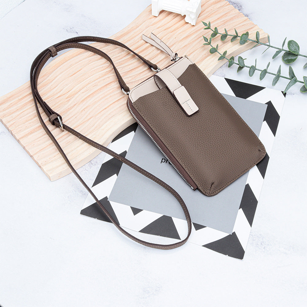 Women's Genuine Leather Fashion Contrast Color Mobile Large Capacity Phone Bags