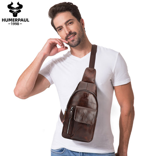 Men's First Layer Cowhide High Quality Genuine Men's Chest Bags
