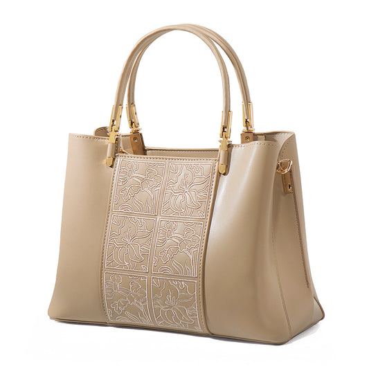 Women's Mother's Day Gift Embroidered Beige Large Handbags